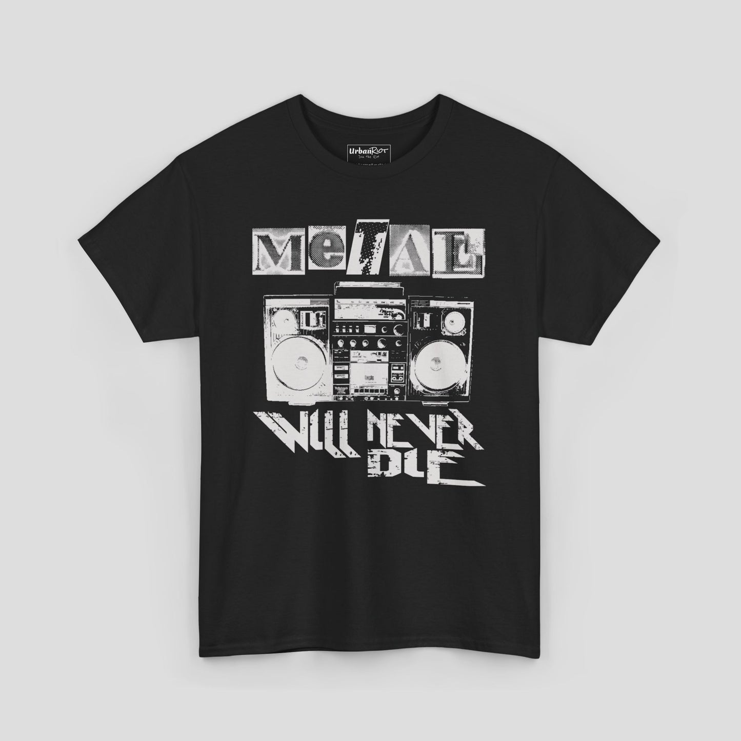 Graphic Tee - "Metal Will Never Die" Retro Boom Box Design