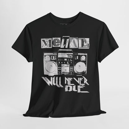 Graphic Tee - "Metal Will Never Die" Retro Boom Box Design