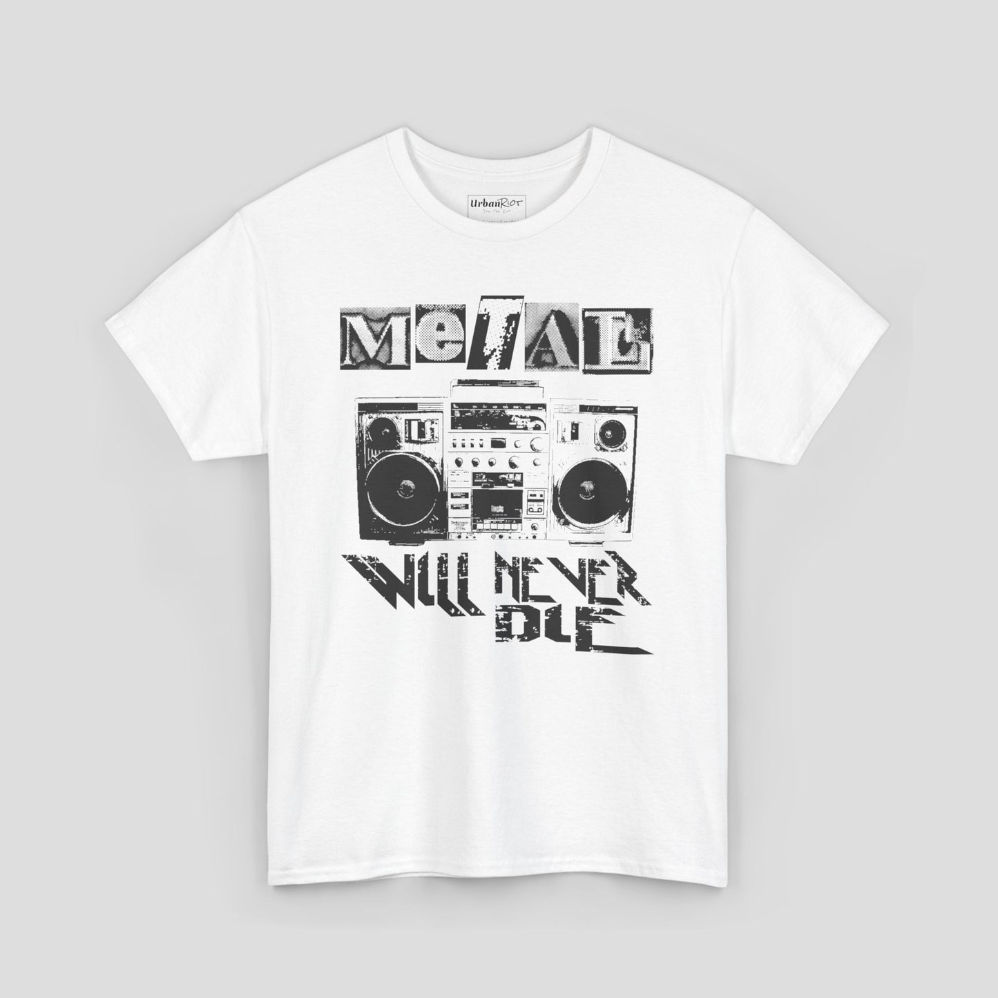 Graphic Tee - "Metal Will Never Die" Retro Boom Box Design